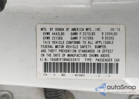 2017 Acura Tlx from USA, damaged, VIN 19UUB1F39HA003473